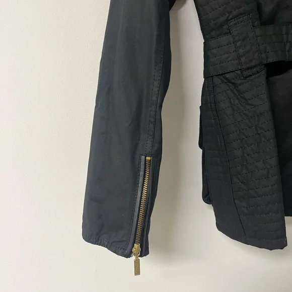 Authentic Barbour Belted Waxed Jacket - Black - Leather Trim Sz US 8 UK 12 - Picture 12 of 14